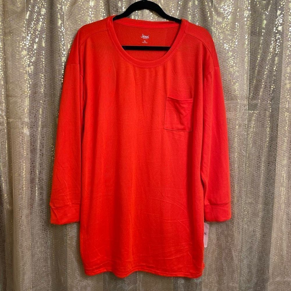 Jenni‎ Intimates Long Sleeve Red Cozy Sleep Shirt Dress, XL NWT